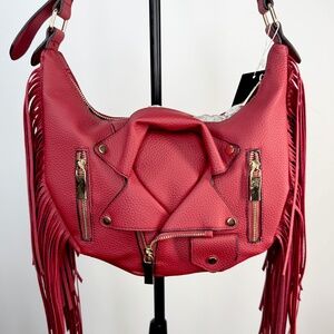 *NEW* Unique Red Faux Leather Fringe Hobo Purse Motorcycle Jacket Design